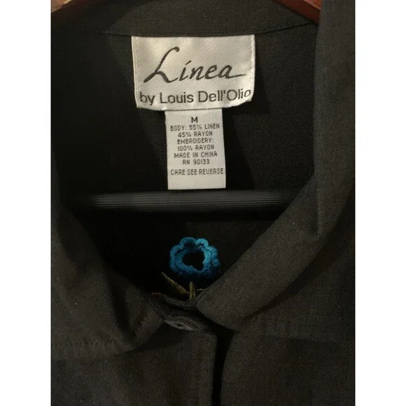 Linea by Louis Dell’Olio Linen Blend Floral Embroidered Jacket/Tunic Black M - Picture 7 of 16